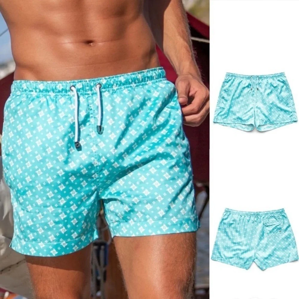 Marwida Men's Luxury Swim Trunks Mesh Lining Aqua Star Size Large